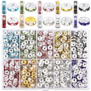rondelle spacer beads for jewelry making, 600 pieces rhinestone spacer beads crystal bead spacers for jewelry making, bracelets (10 colors)