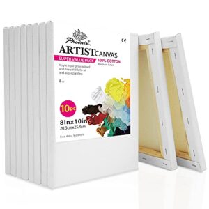 PHOENIX Stretched Canvas for Painting 8x10 Inch/10 Value Pack, 8 Oz Triple Primed 5/8 Inch Profile 100% Cotton White Blank Canvas, Artist Framed Canvas for Oil Acrylic & Pouring Art