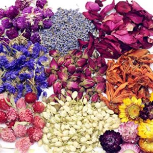 Oameusa Dried Flowers,Dried Flower Kit,Candle Making, Soap Making, AAA Food Grade-Pink Rose, Lily,Lavender,Roseleaf,Jasmine Flower,9 Bags