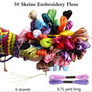 Caydo Embroidery Floss 50 Skeins Cross Stitch Thread, Friendship Bracelets String with 12 Pieces Floss Bobbins