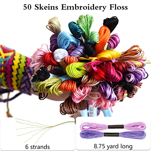 Caydo Embroidery Floss 50 Skeins Cross Stitch Thread, Friendship Bracelets String with 12 Pieces Floss Bobbins