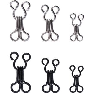 50 set sewing hooks and eyes closure for bra and clothing, 3 sizes (silver and black)