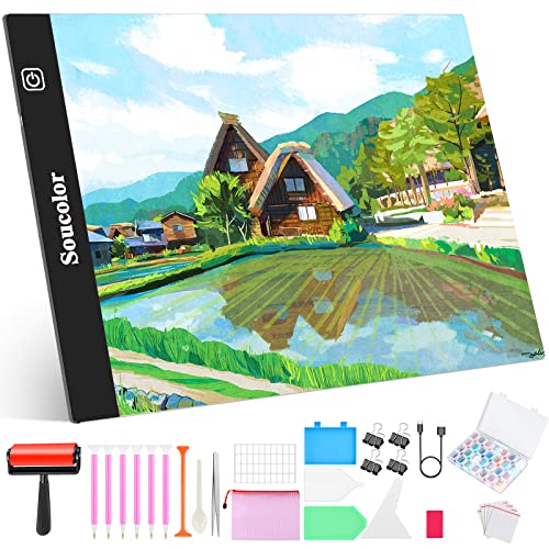 Diamond Painting Accessories and Tools Kits, with A4 LED Light Pad for Diamond Painting, Soucolor Light Board Box Kit Paint Diamonds Set, 5D Diamond Art Dots Supplies Painting for Beginners Adult (A4)