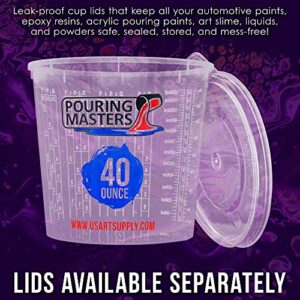 Pouring Masters 40 Ounce (1200ml) Graduated Plastic Mixing Cups (Box of 24) - Use for Paint, Resin, Epoxy, Art, Kitchen, Cooking, Baking - Measurements in OZ. and ML., 4 Different Measuring Ratios 1:1