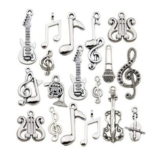 70pcs craft supplies instrument silver music notes charms pendants for crafting, jewelry findings making accessory for diy necklace bracelet earrings hm211