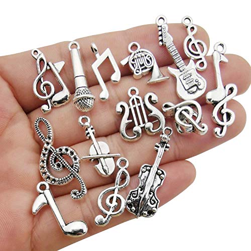70pcs Craft Supplies Instrument Silver Music Notes Charms Pendants for Crafting, Jewelry Findings Making Accessory for DIY Necklace Bracelet Earrings HM211