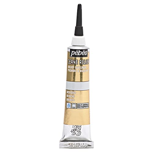 Pebeo Vitrail, Cerne Relief Dimensional Paint, 20 ml Tube with Nozzle - Rich Gold