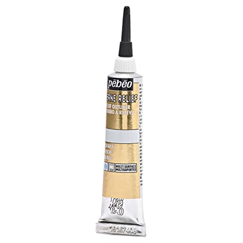 Pebeo Vitrail, Cerne Relief Dimensional Paint, 20 ml Tube with Nozzle - Rich Gold