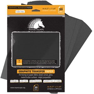 myartscape graphite transfer paper, 20 black sheets – wax free – erasable – smudge-free – ideal for drawing, tracing and watercolor transfer – premium arts and crafts supplies