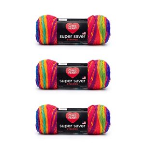 red heart super saver favorite stripe yarn – 3 pack of 141g/5oz – acrylic – 4 medium (worsted) – 236 yards – knitting/crochet