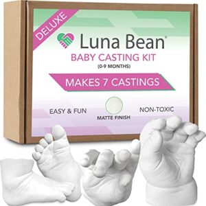 luna bean deluxe baby keepsake hand casting kit – plaster hand mold casting kit for infant hand & foot mold – baby casting kit for first birthday, christmas & newborn gifts – (clear sealant – matte)