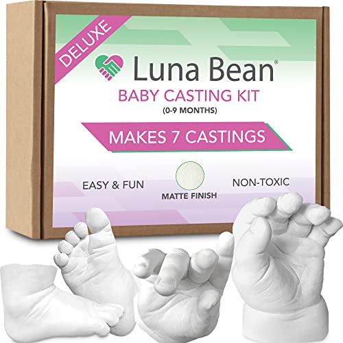 Luna Bean Deluxe Baby Keepsake Hand Casting Kit - Plaster Hand Mold Casting Kit for Infant Hand & Foot Mold - Baby Casting Kit for First Birthday, Christmas & Newborn Gifts - (Clear Sealant - Matte)