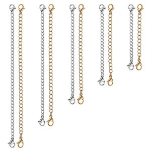 necklace extender, 10 pcs chain extenders for necklaces, premium stainless steel jewelry bracelet anklet necklace extenders (5 gold, 5 silver), length: 2″ 3″ 4″ 5″ 6″, by uubaar