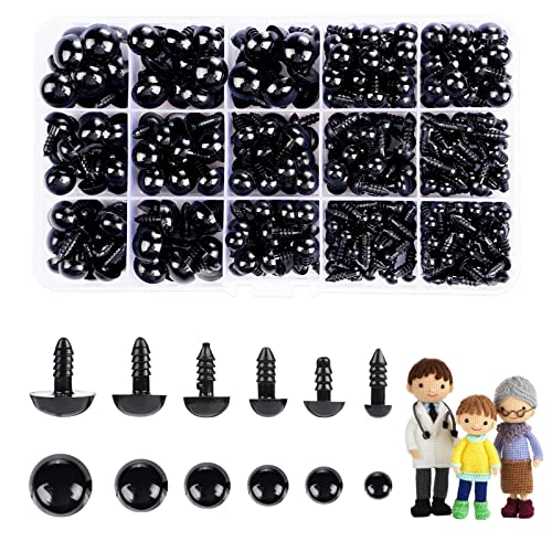 700 Pcs Safety Eyes for Amigurumi with Washers 6-14mm Plastic Crochet Safety Eyes Black Safety Eyes for Crochet Stuffed Animals DIY Halloween Decorations