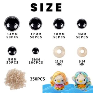 700 Pcs Safety Eyes for Amigurumi with Washers 6-14mm Plastic Crochet Safety Eyes Black Safety Eyes for Crochet Stuffed Animals DIY Halloween Decorations