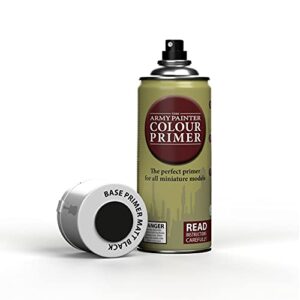 the army painter color primer spray paint, matt black, 400ml, 13.5oz – acrylic spray undercoat for miniature painting – spray primer for plastic miniatures