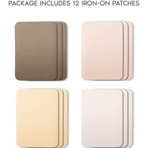 ZEFFFKA Premium Quality Fabric Iron-on Patches Inside & Outside Strongest Glue 100% Cotton Shades of Brown Beige Khaki Repair Decorating Kit 12 Pieces Size 3" by 4-1/4" (7.5 cm x 10.5 cm)