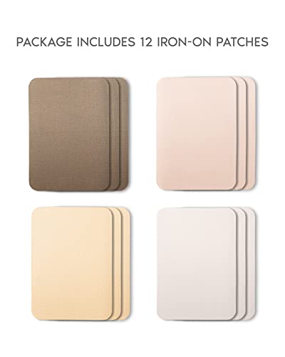 ZEFFFKA Premium Quality Fabric Iron-on Patches Inside & Outside Strongest Glue 100% Cotton Shades of Brown Beige Khaki Repair Decorating Kit 12 Pieces Size 3" by 4-1/4" (7.5 cm x 10.5 cm)