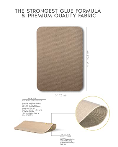 ZEFFFKA Premium Quality Fabric Iron-on Patches Inside & Outside Strongest Glue 100% Cotton Shades of Brown Beige Khaki Repair Decorating Kit 12 Pieces Size 3" by 4-1/4" (7.5 cm x 10.5 cm)