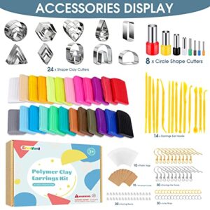 Snoghmil Polymer Clay Earrings Making Kit with 32pcs Polymer Clay Cutters, 24pcs Oven Bake Clay, 30 Set Earring Rings&Hooks for Earrings Making, Clay Earring Jewelry Making Kit for Beginner