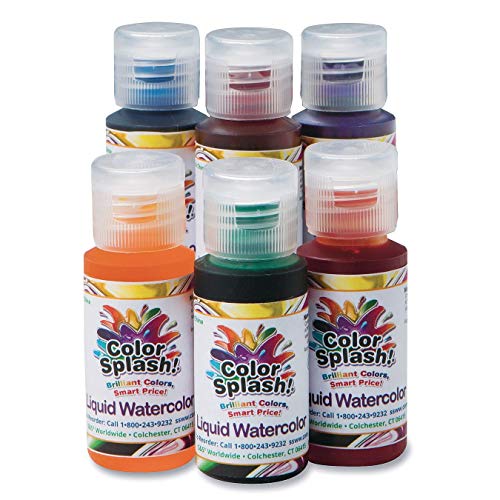 S&S Worldwide Color Splash! Liquid Watercolor Paint, 6 Vivid Colors, 1-oz Drip-Dispense Bottles, For All Watercolor Painting, Use to Tint Slime, Clay, Glue, Shaving Cream, Non-Toxic. Pack of 6.