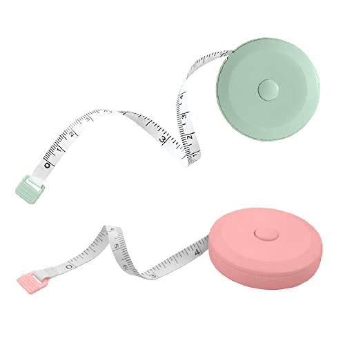 2 Pack Soft Automatic Retractable Tape Measure.60inch/150cm Body Waist,Tailor Sewing Craft, Cloth Fabric Measurement Digital Tape,Mini Collectible Pocket Kids Measuring Tape Tool(Green Pink)