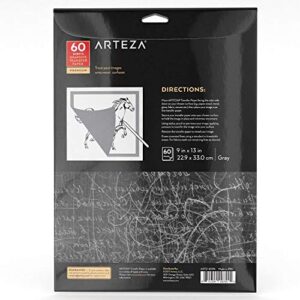 Arteza Graphite Transfer Paper, 9 x 13 Inches, 60 Sheets, Gray Carbon Paper for Tracing and Transferring Drawings onto Wood, Paper, Canvas, Arts & Crafts Projects