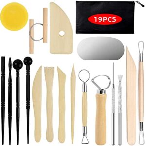 pottery clay sculpting tools for polymer, yagugu 19pcs basic wood ceramics carving tool supplies kit accessories for kids, adults and artists modeling shaping building for art&craft