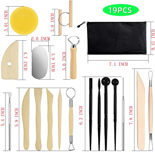 Pottery Clay Sculpting Tools for Polymer, Yagugu 19Pcs Basic Wood Ceramics Carving Tool Supplies kit Accessories for Kids, Adults and Artists Modeling Shaping Building for Art&Craft