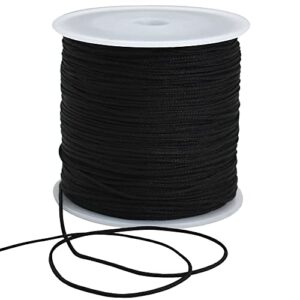 TONIFUL 1mm x 100 Yards Black Nylon Cord Satin String for Bracelet Jewelry Making Rattail Macrame Waxed Trim Cord Necklace Bulk Beading Thread Kumihimo Chinese Knot Craft