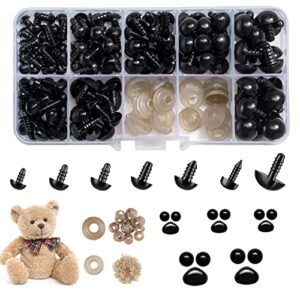 270pcs safety eyes and noses, black plastic eyes and teddy bear nose with washers for doll making for crafts