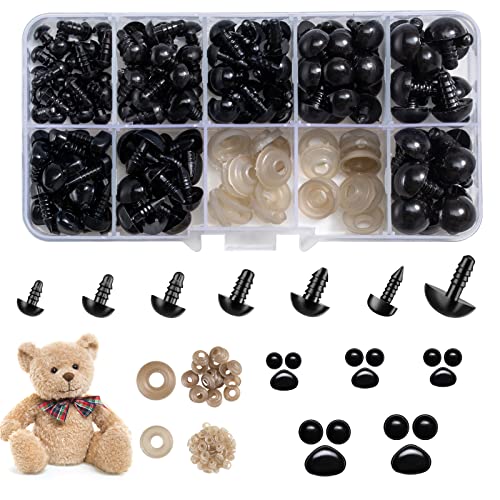 270PCS Safety Eyes and Noses, Black Plastic Eyes and Teddy Bear Nose with Washers for Doll Making for Crafts