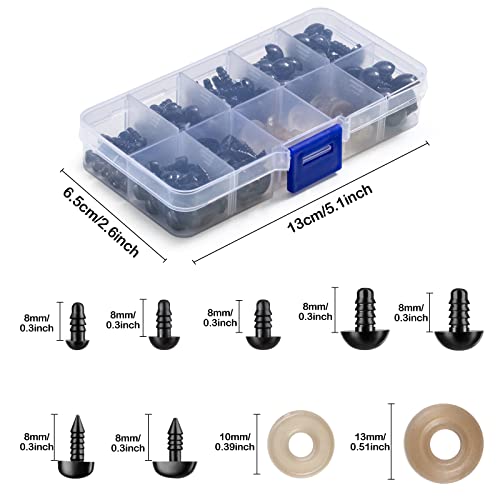 270PCS Safety Eyes and Noses, Black Plastic Eyes and Teddy Bear Nose with Washers for Doll Making for Crafts