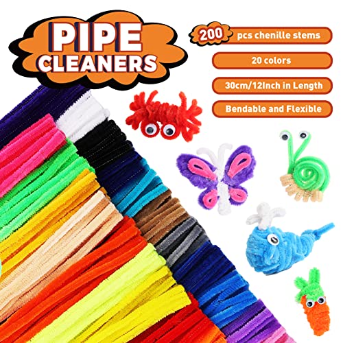 Aoibrloy 200 Pieces Pipe Cleaners Craft Supplies, Multi-Color Chenille Stems Craft Pipe Cleaners Bulk for DIY Art and Craft Projects, 12inch x 6mm