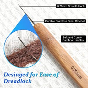 6PCS Dreadlock Crochet Needle for Dreadlocks, Durable 0.75mm Dreadlock Crochet Hooks for Hair with Interlocking Tool, Excellent for Maintaining Real Dread Loc