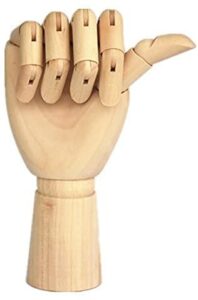 wood artist drawing manikin articulated mannequin with wooden flexible fingers 10″ right hand (10 inches-right hand)