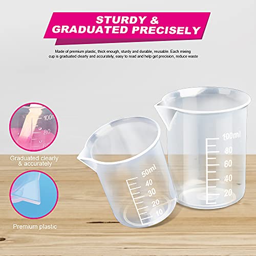 36 PCS Resin Mixing Cups, LEOBRO 12PCS 100ML Plastic Measuring Cups for Resin, 24PCS 50ML Paint Epoxy Resin Mixing Cups, with Craft Sticks, Beaker, Liquid Measuring Cups, Graduation Epoxy Resin Cups