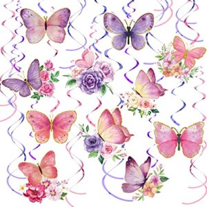30 pieces butterfly party decorations butterfly hanging decorations watercolor purple butterfly hanging swirls decorations summer themed swirls garland for baby girl birthday wedding party supplies