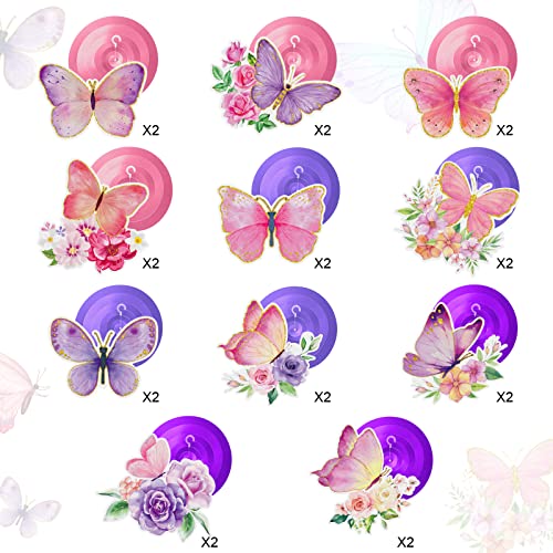 30 Pieces Butterfly Party Decorations Butterfly Hanging Decorations Watercolor Purple Butterfly Hanging Swirls Decorations Summer Themed Swirls Garland for Baby Girl Birthday Wedding Party Supplies