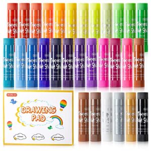 shuttle art tempera paint sticks, 31 pack solid tempera paint set, 30 colors with 1 drawing pad for kids, washable, super quick drying, works great on paper wood glass ceramic canvas