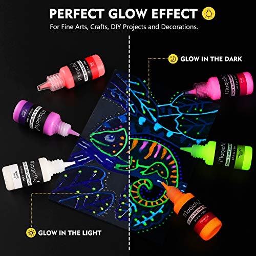 Magicfly Glow in The Dark Paint, 10 Extra Bright Colors(20 ml/0.7 oz) Glow Paint, Long-Lasting Self-Luminous Glow in The Dark Acrylic Paint for Artwork, DIY Projects, Perfect for Halloween Christmas Easter Decorations