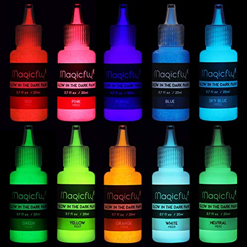 Magicfly Glow in The Dark Paint, 10 Extra Bright Colors(20 ml/0.7 oz) Glow Paint, Long-Lasting Self-Luminous Glow in The Dark Acrylic Paint for Artwork, DIY Projects, Perfect for Halloween Christmas Easter Decorations