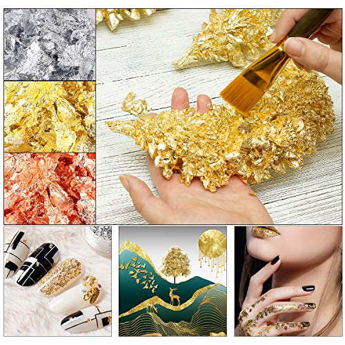YULIKTOR Gold Foil Flakes for Resin,3 Bottles Metallic Foil Flakes 15 Gram,Imitation Gold Foil Flakes Metallic Leaf for Nails, Painting, Crafts,Slime and Resin Jewelry Making,Gold,Silver,Copper Colors