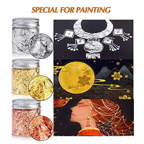 YULIKTOR Gold Foil Flakes for Resin,3 Bottles Metallic Foil Flakes 15 Gram,Imitation Gold Foil Flakes Metallic Leaf for Nails, Painting, Crafts,Slime and Resin Jewelry Making,Gold,Silver,Copper Colors