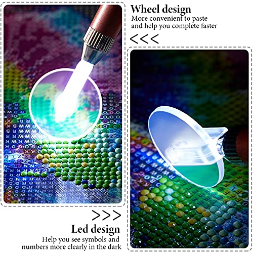 6 Pieces LED Diamond Painting Pen Wheel Set with Tape Light Point Drill Pens Fast and Efficient Diamond Painting Supplies for Different Size Jewelry Art DIY 5D Diamond Painting Nail Arts