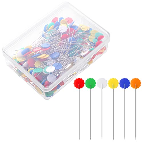 200 Pieces Flat Head Straight Pins, Flower Head Sewing Pins Quilting Pins for Sewing DIY Projects Dressmaker Jewelry Decoration, Assorted Colors