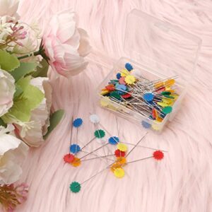 200 Pieces Flat Head Straight Pins, Flower Head Sewing Pins Quilting Pins for Sewing DIY Projects Dressmaker Jewelry Decoration, Assorted Colors