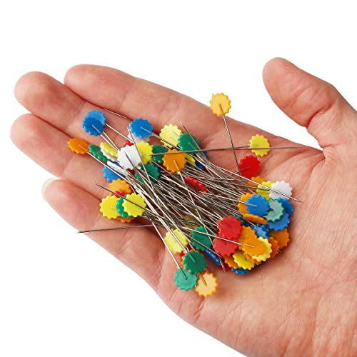 200 Pieces Flat Head Straight Pins, Flower Head Sewing Pins Quilting Pins for Sewing DIY Projects Dressmaker Jewelry Decoration, Assorted Colors