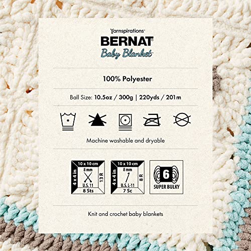 Bernat Baby Blanket BB Baby Sand Yarn - 1 Pack of 10.5oz/300g - Polyester - #6 Super Bulky - 220 Yards - Knitting/Crochet