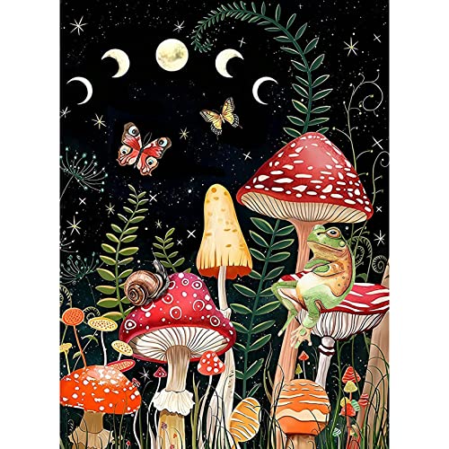 Mushroom Diamond Painting Kits for Adults, 5D DIY Diamond Paintings Kit Frog Diamond Art Kits for Adults Full Drill Gem Painting Kit Diamond Dotz for Home Wall Decor Gifts 12x16incH